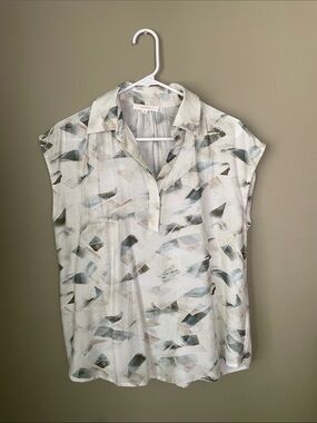 fun 2 fun White Abstract Print Cap-Sleeve Blouse
